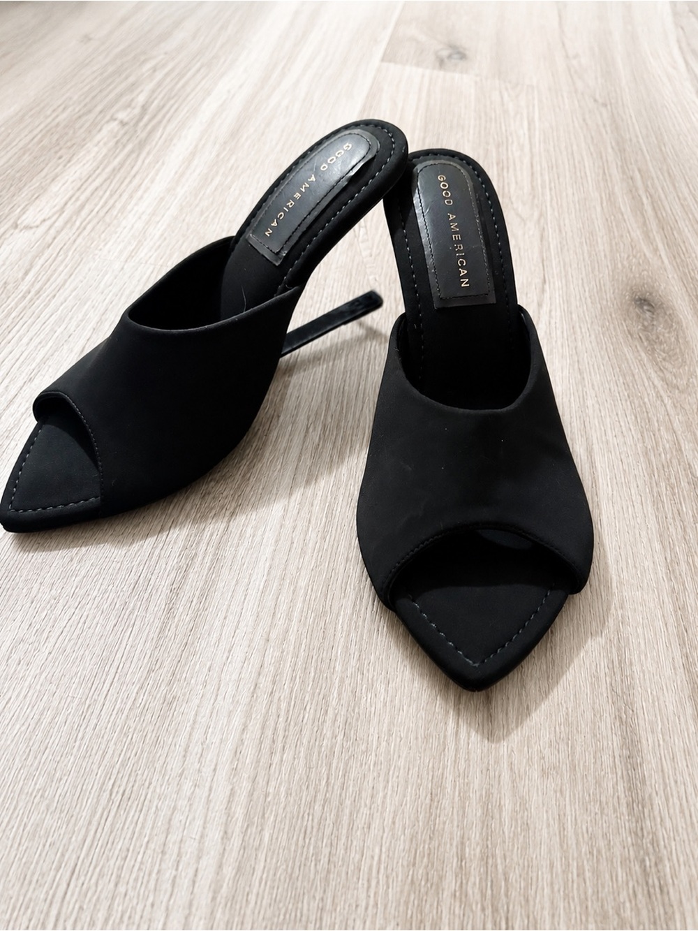 Good American Black Open-Toe Mules